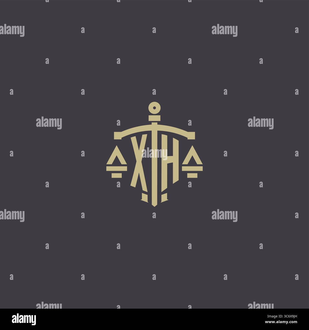 Initial XH logo for law office and attorney with creative scale and sword icon design vector graphic vector graphic Stock Vector