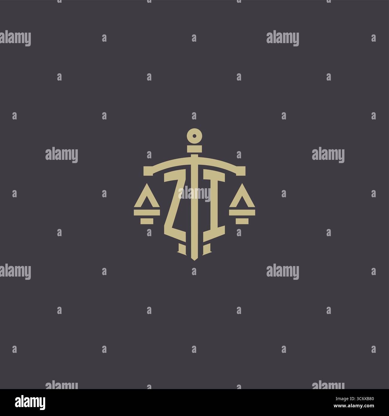 Initial ZI logo for law office and attorney with creative scale and sword icon design vector graphic vector graphic Stock Vector