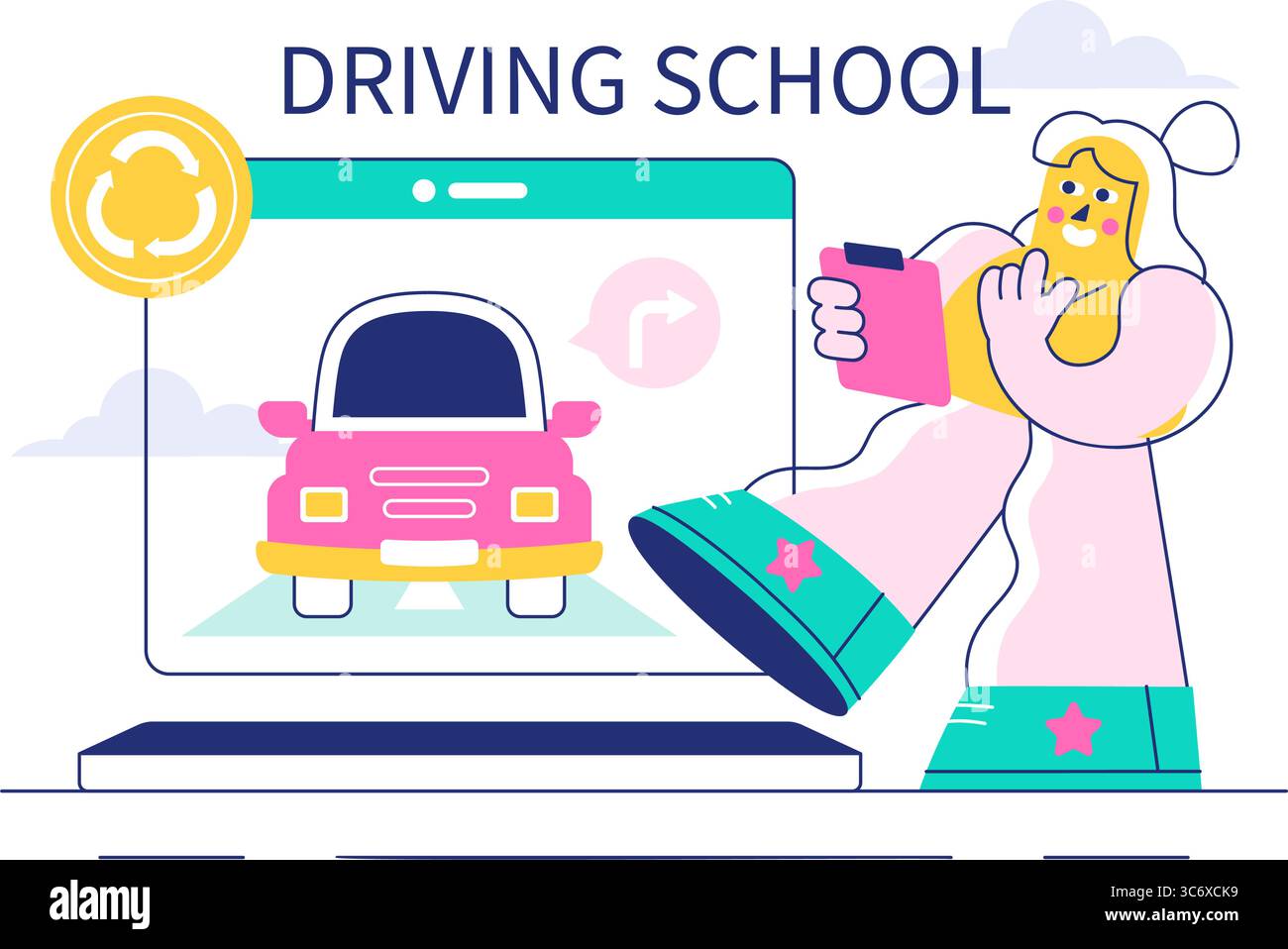 Driving School Vector Illustration Featuring the Educational Process of ...