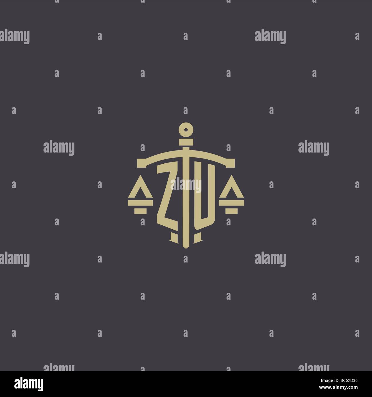 Initial ZU logo for law office and attorney with creative scale and sword icon design vector graphic vector graphic Stock Vector