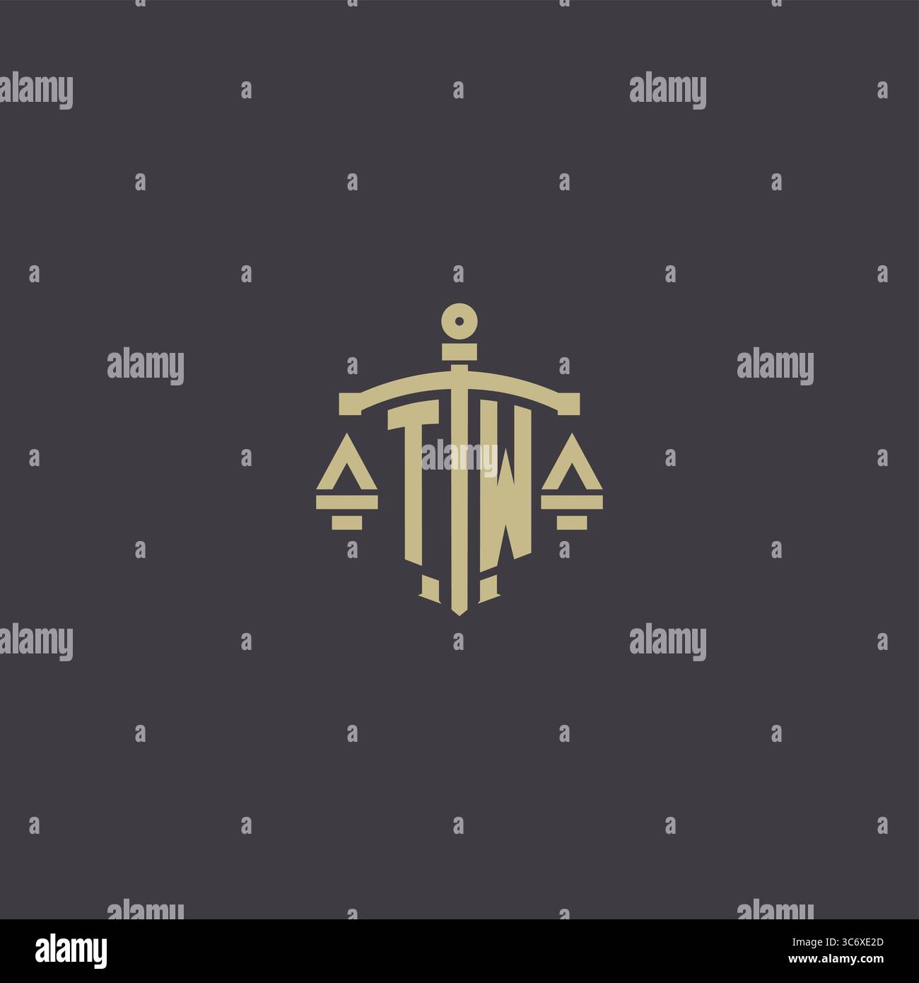 Initial TW logo for law office and attorney with creative scale and sword icon design vector graphic vector graphic Stock Vector