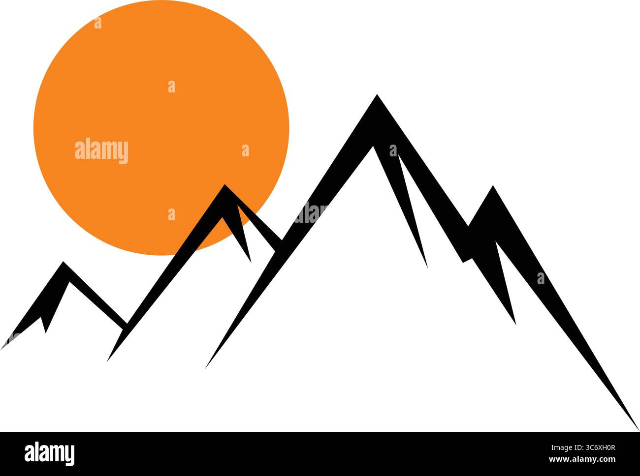 Simple mountain black silhouette with sunshine Vector Illustration. Stock Vector