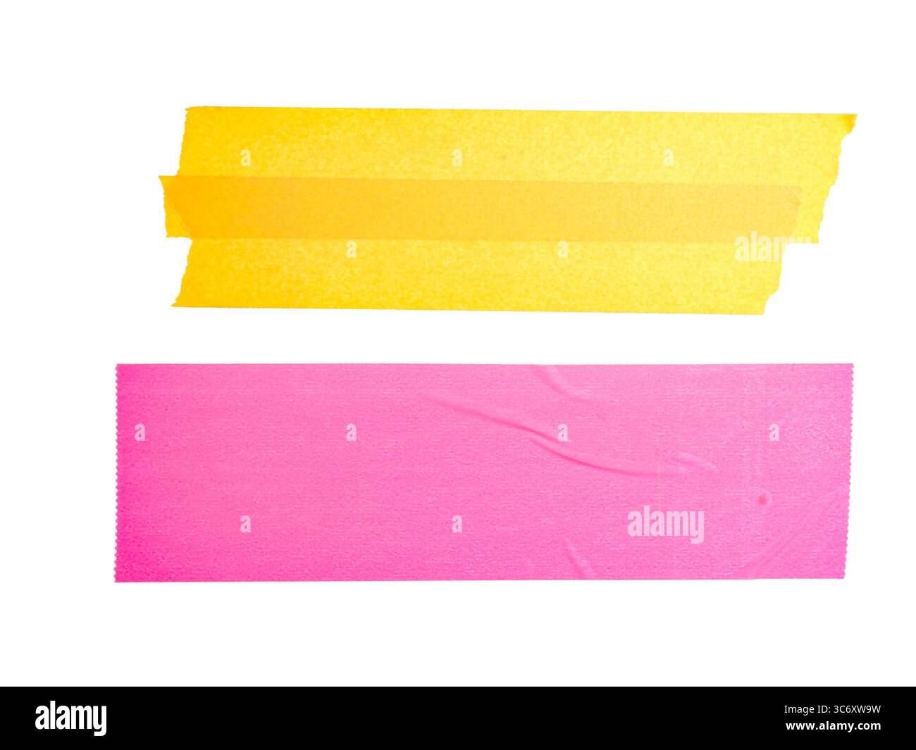 Orange masking tape and pink sticky note tape on a white background ...