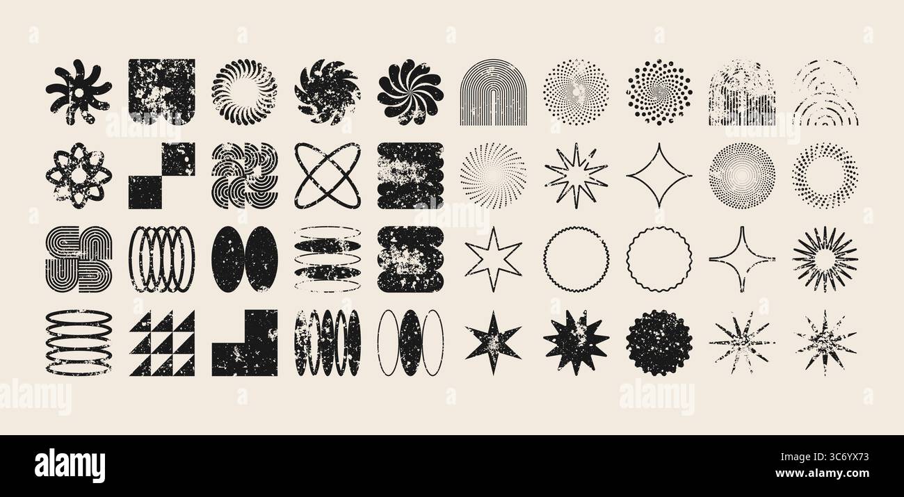 Brutalist geometric shapes, modern grunge symbols. Simple primitive ...