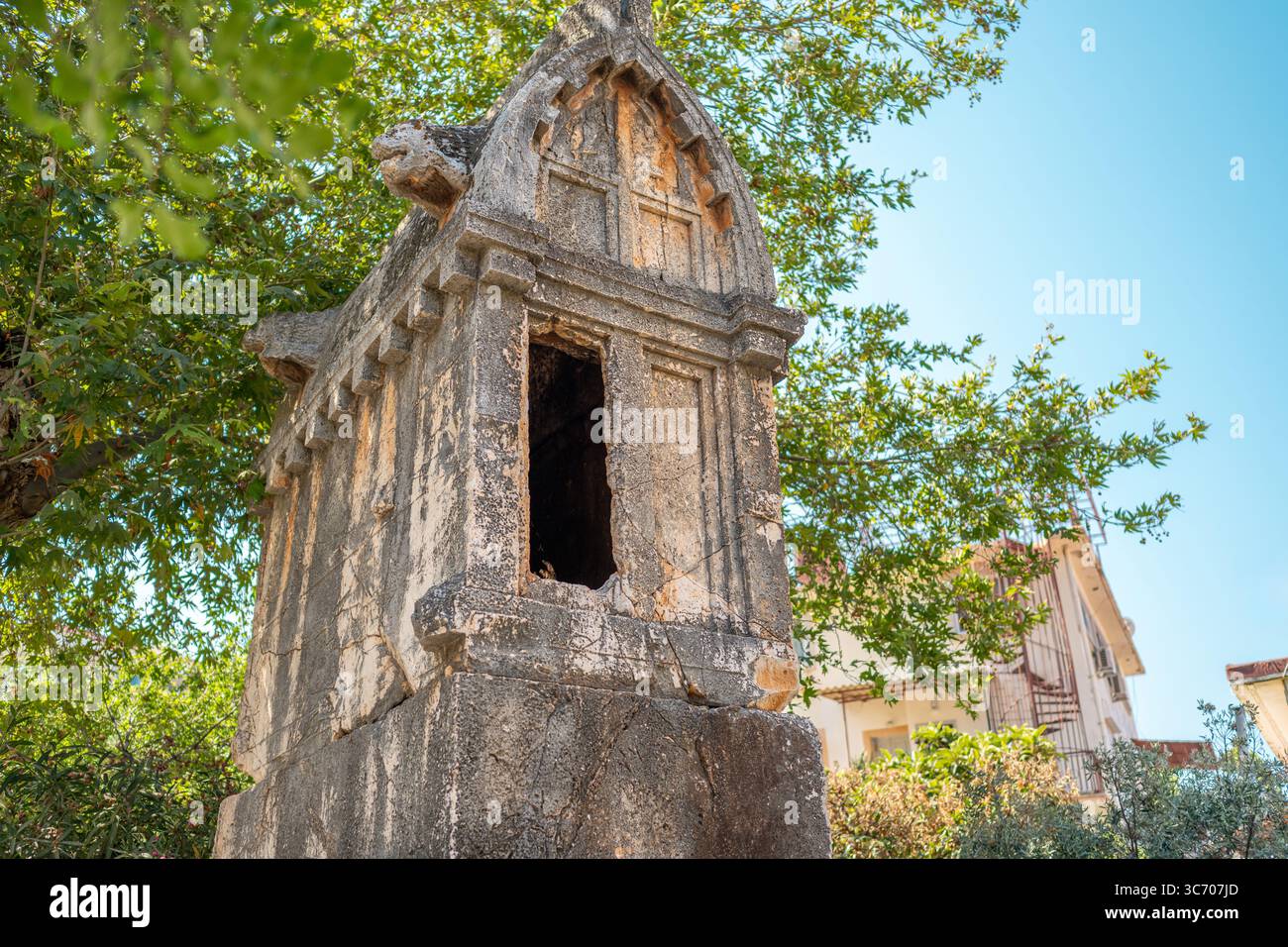 Sarcophagus on the street of the bazaar in Kas, Turkey Stock Photo