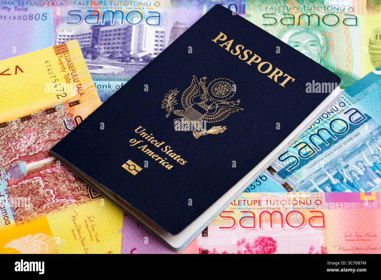American Passport on Samoan money - Tala Stock Photo - Alamy