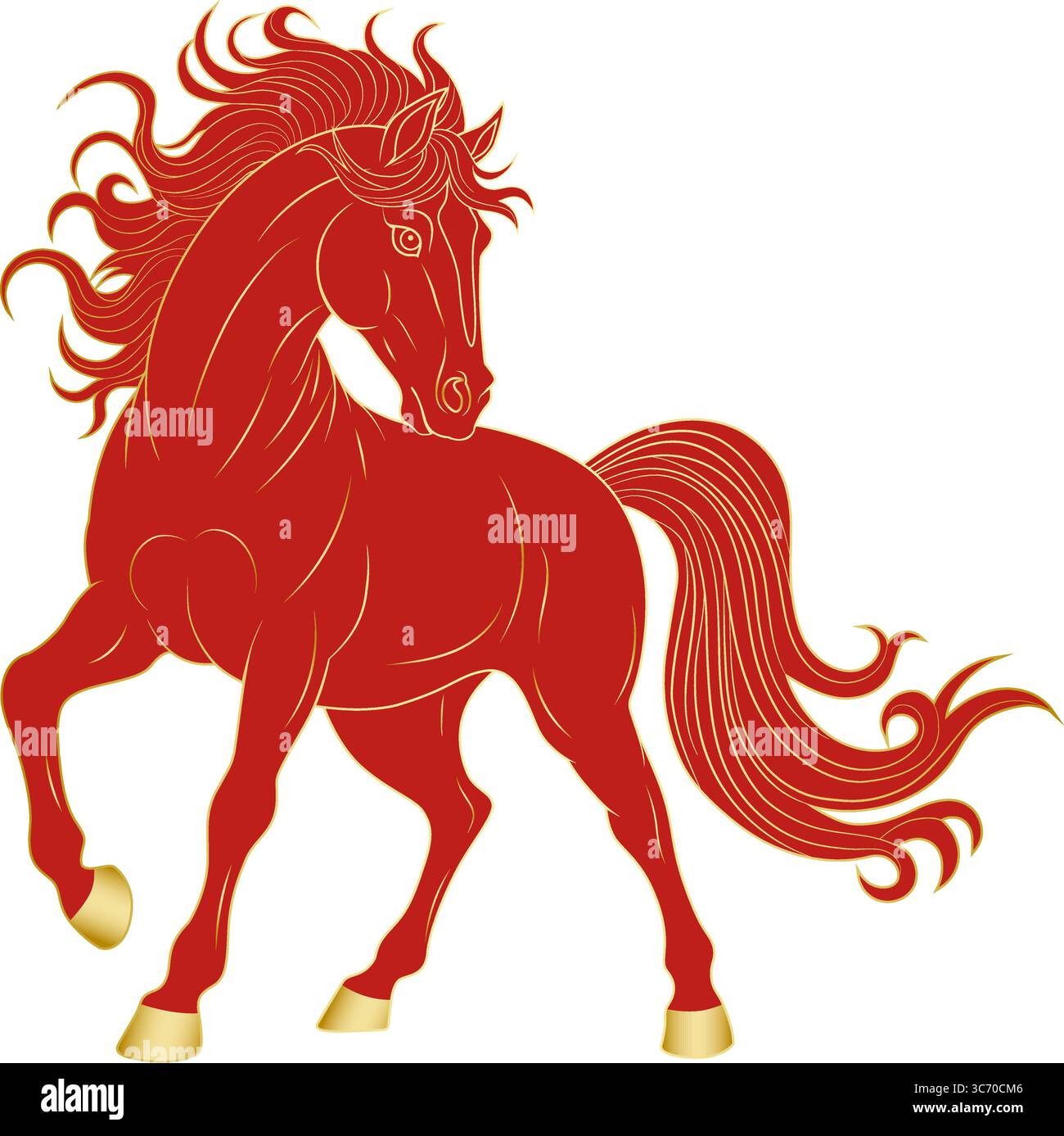 Vector pattern of red and golden horses Stock Vector