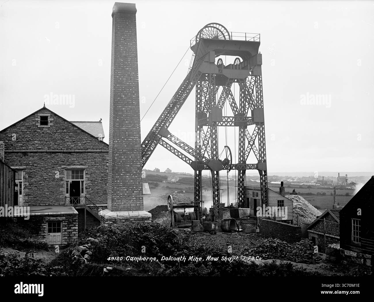 Dolcoath Mine , New Shaft ,  Camborne ' The Queen of Cornish Mines ' , Mined   black tin, arsenic, silver and other minerals.  1902 Stock Photo