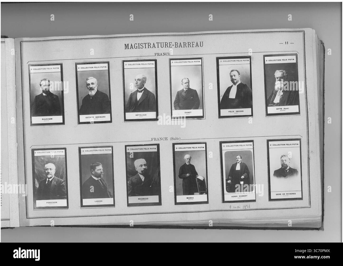 2nd COLLECTION FELIX POTIN MAGISTRATURE-BARREAU  (top row l-r)  FRANCE:  Baudouin (Mannuel) 1846 - Bernard (Octave) 1844-1904 - Betolaud (Jacques-Alexandre) 1828 - Danet (Albert-Charles-Louis) 1846 - Decori (Felix-Alffred-Barethelemy) 1860 - Ditte (Henri) 1846  (bottom row l-r)  FRANCE:  Forichon (Emile) 1848 - Labori (Fernaud-Gustave-Gaston) 1860 - Magnaud (Jean-Marie-Bernard-Paul) 1848 - Manau (Jean-Paul) 1822-1906 - Robert (Henri) 1863 - Sere de Rivieres (Georges) 1849 Stock Photo