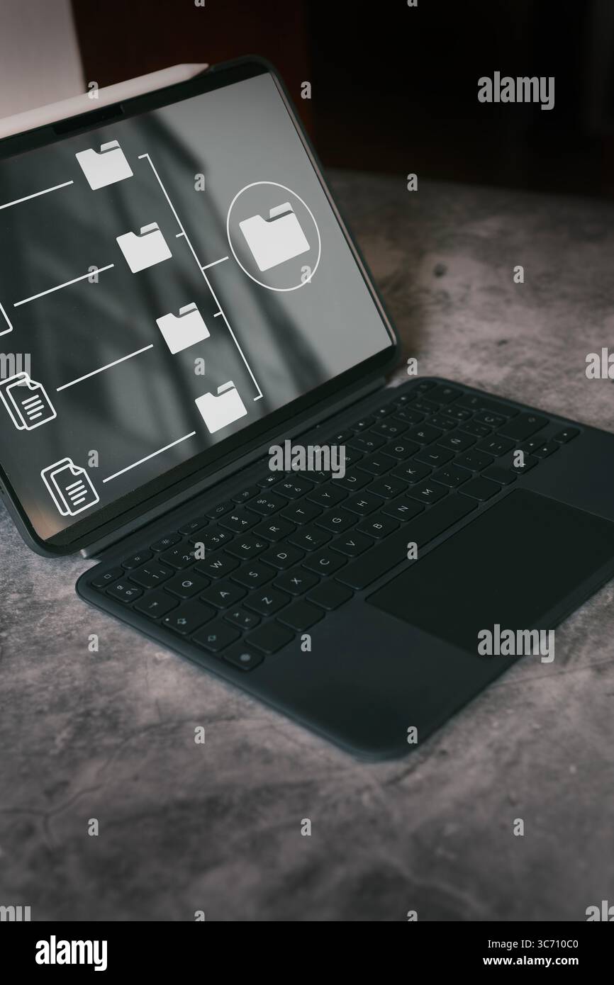 Data transfer on digital tablet. Transfer file of data between folders ...
