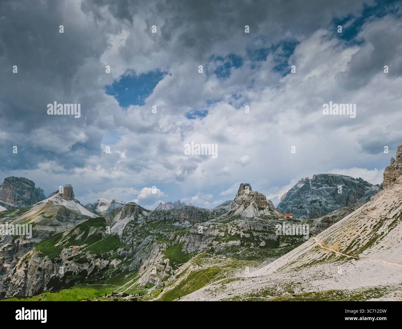A quiet summer day at the Tre Cime di Lavaredo, famous rocks in the ...