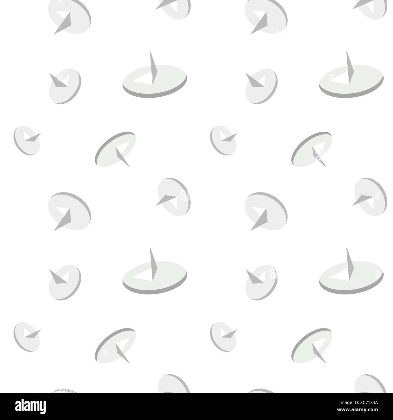 Pushpins seamless pattern on white background. Metal paper buttons. Flat design. Stationery elements texture Stock Vector