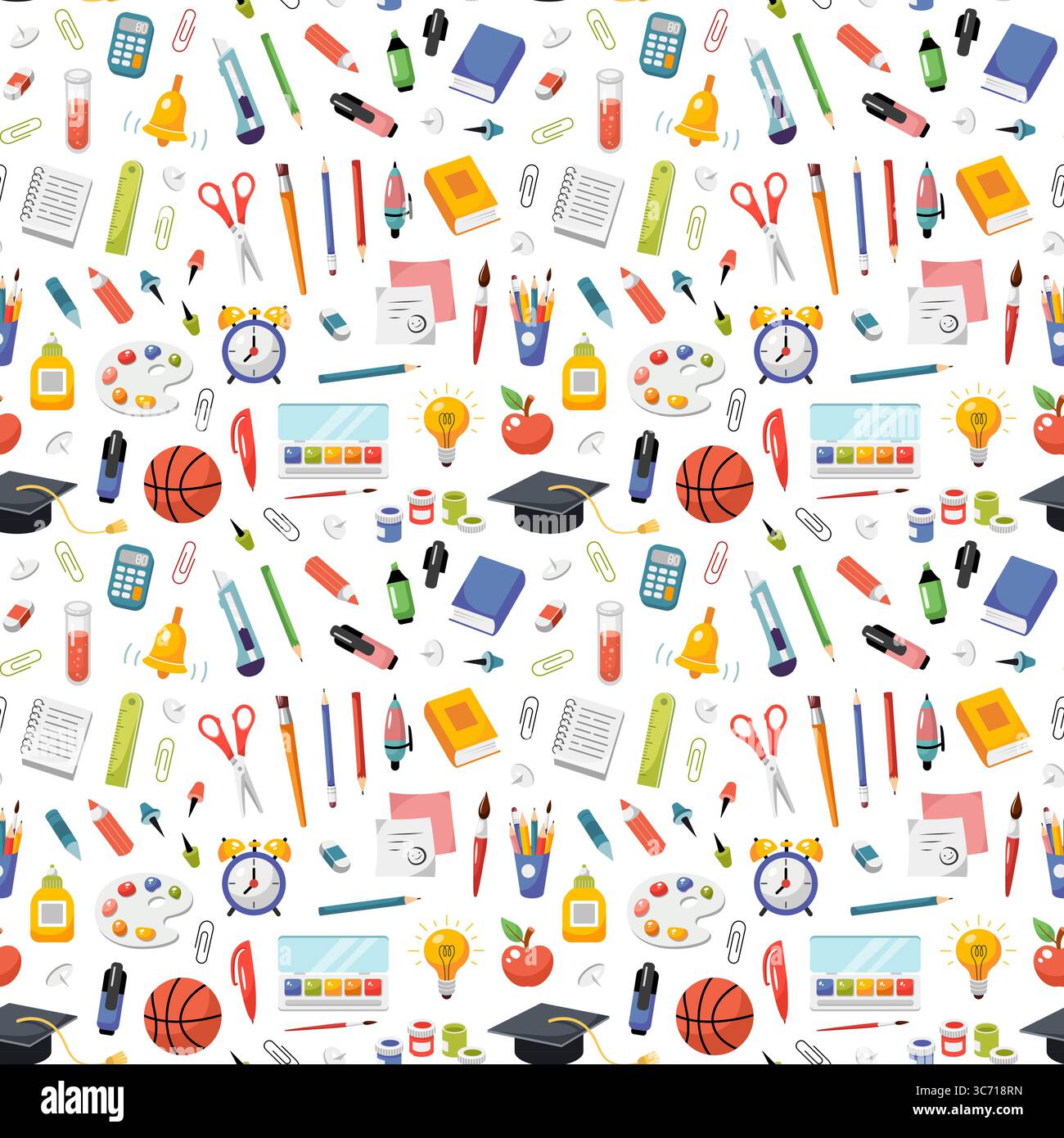 Back to school seamless pattern. Back to school concept. Cartoon vector illustration. School elements texture. Study textile design Stock Vector