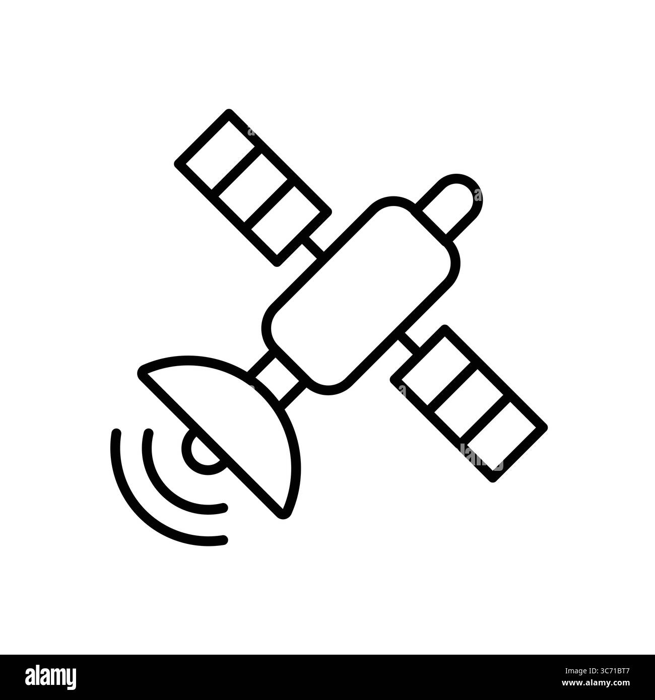This illustration features a simple line art satellite icon, perfect for technology, communication, and space themes in modern design projects. Stock Vector