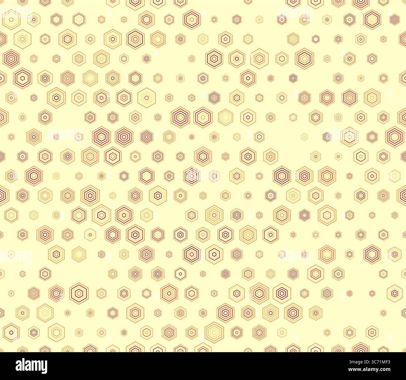 Hexagon grid background. Multicolored geometric elements of varied size. Simple stacked hexagons. Honeycomb geometric shapes. Tileable pattern. Stock Vector