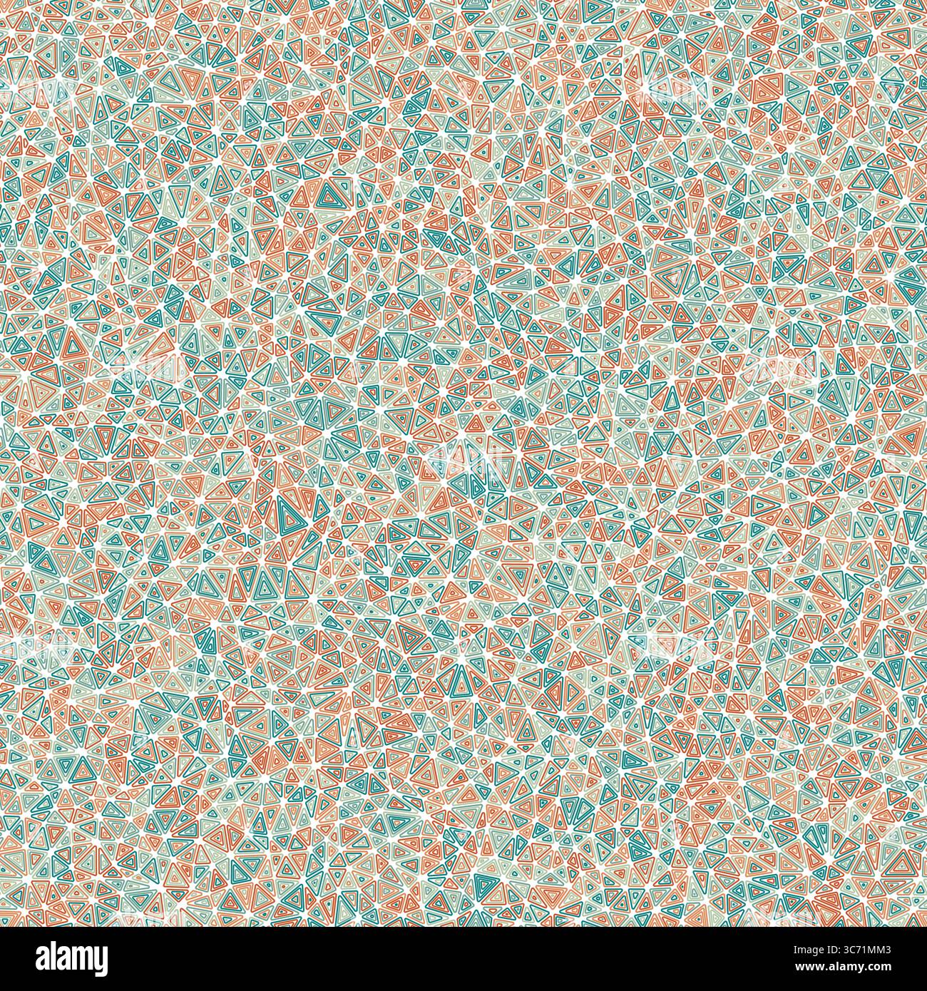 Abstract background with mosaic triangle shapes. Tiny triangles size. Multiple repeated inner triangles. Multicolored style. Repeatable pattern. Stock Vector