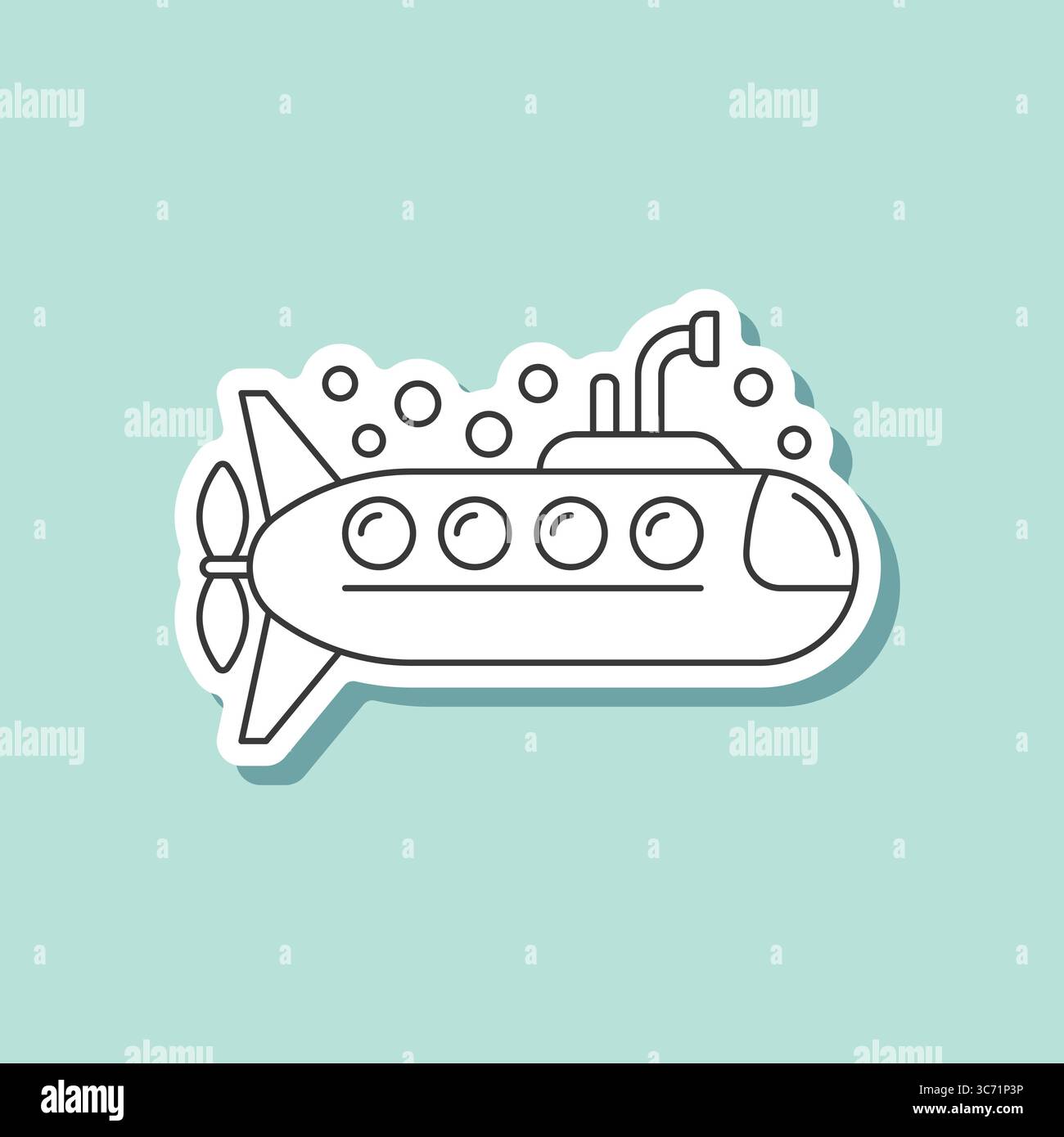Submarine sticker icon in flat linear style. Bathyscaphe stroke vector ...