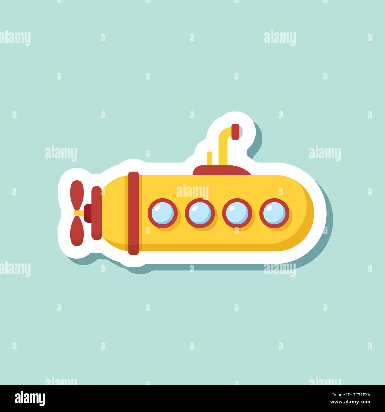 Submarine sticker icon in flat style. Bathyscaphe vector illustration ...