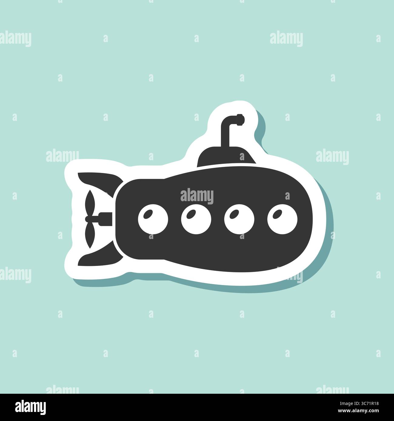 Submarine sticker icon in flat style. Bathyscaphe vector illustration ...