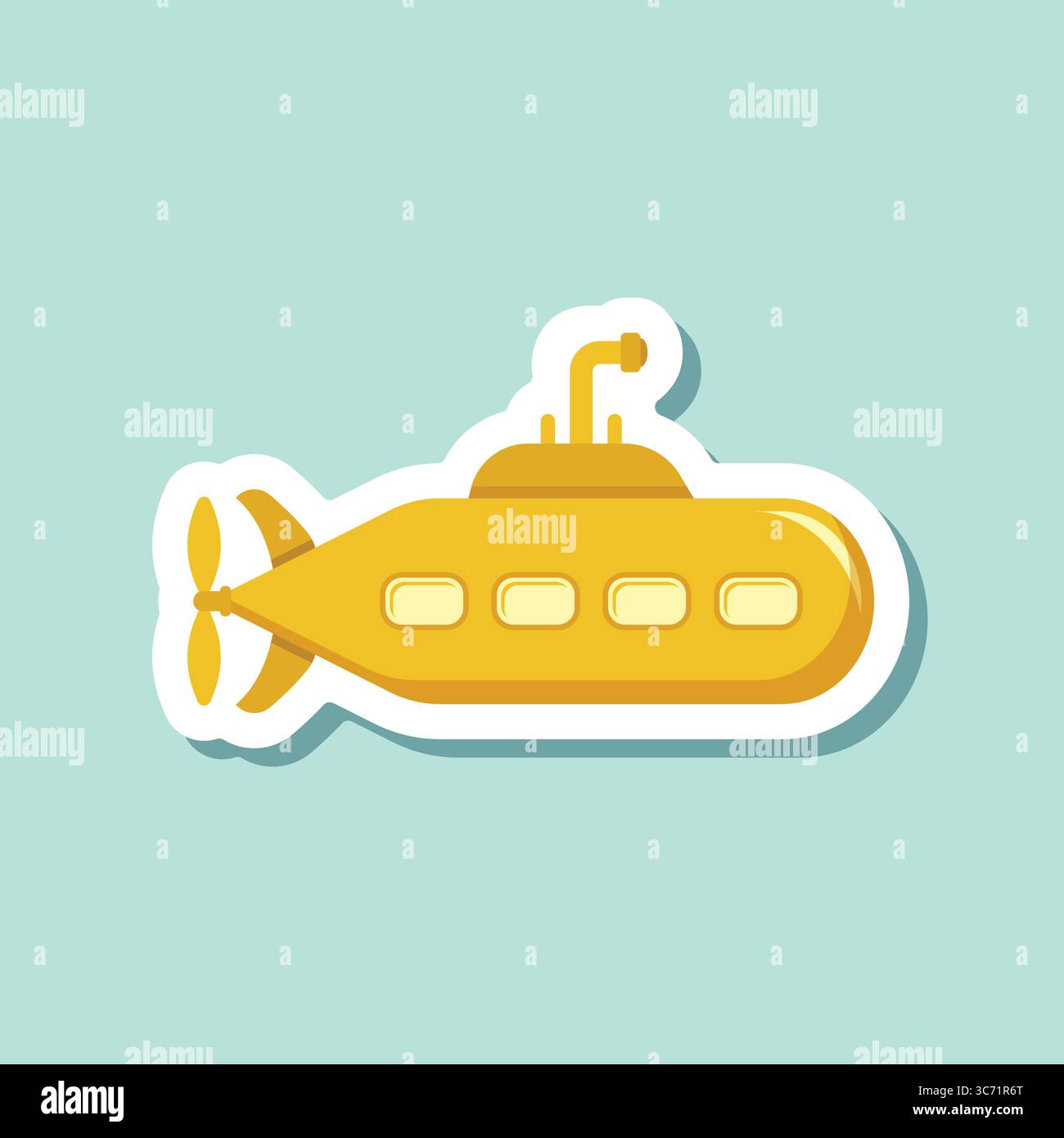 Submarine sticker icon in flat style. Bathyscaphe vector illustration ...