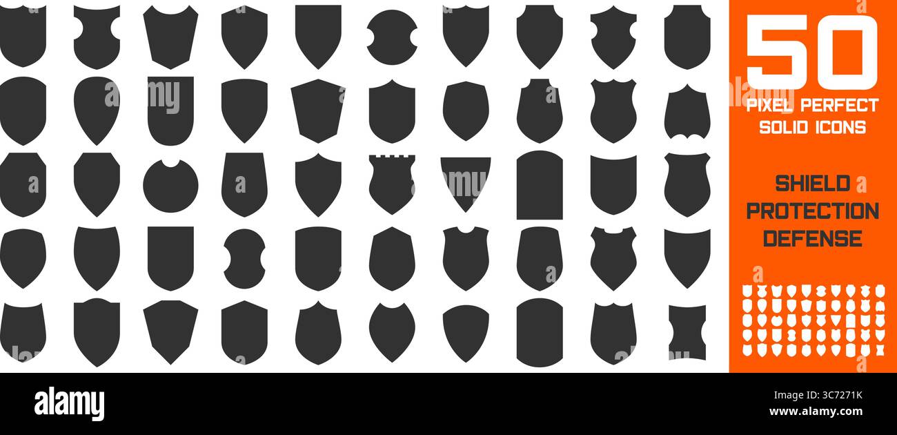 Shield Pixel Perfect Icon Silhouette vector set. Shield shape, security ...