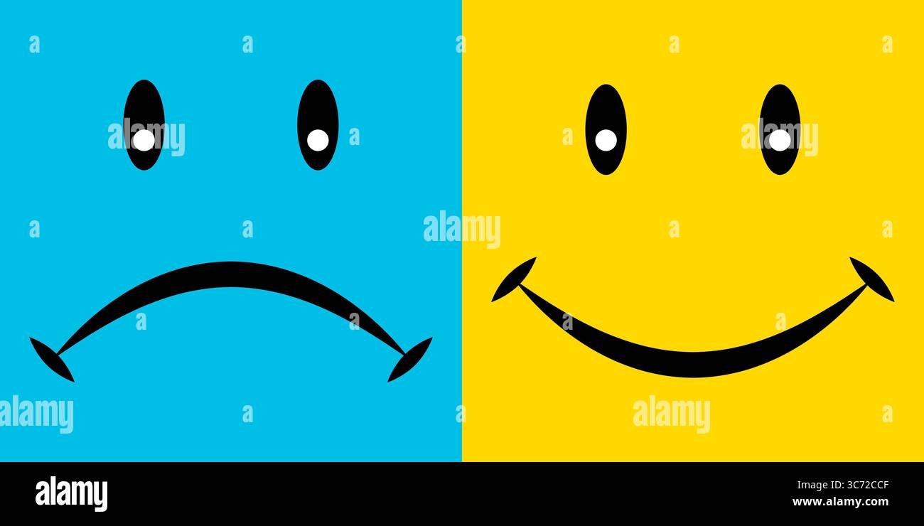 Split Emotion Split Face Happy and Sad Emotions in Colorful Contrast Stock Vector ...