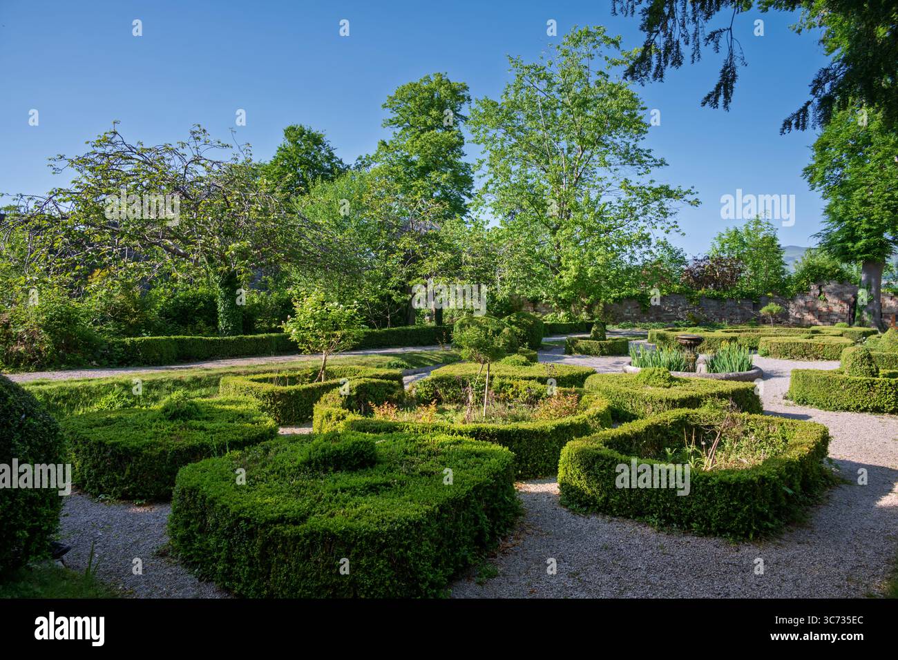Italian Gardens, Ruthin Castle, Wales Stock Photo