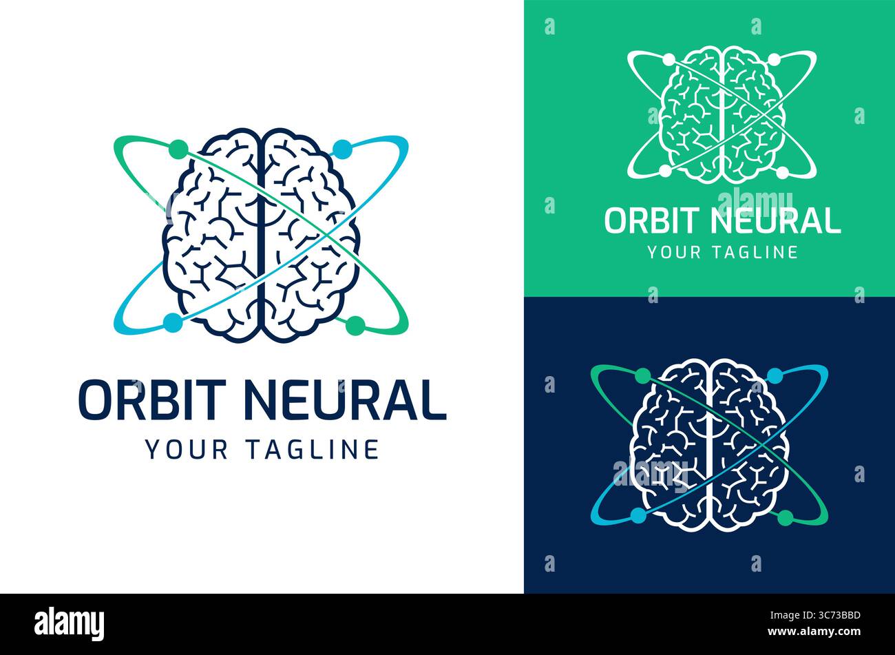An Abstract Brain Icon Logo With Orbiting Rings, Symbolizing Data Exchange, Intelligence, And AI-Powered Neural Connections. Ideal For AI Technology C Stock Vector