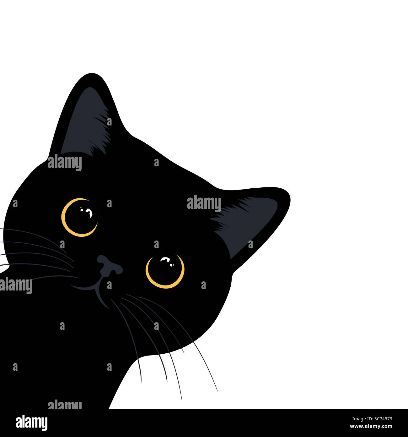 Curious cat is peeking out from around the corner. Cute black cat with ...