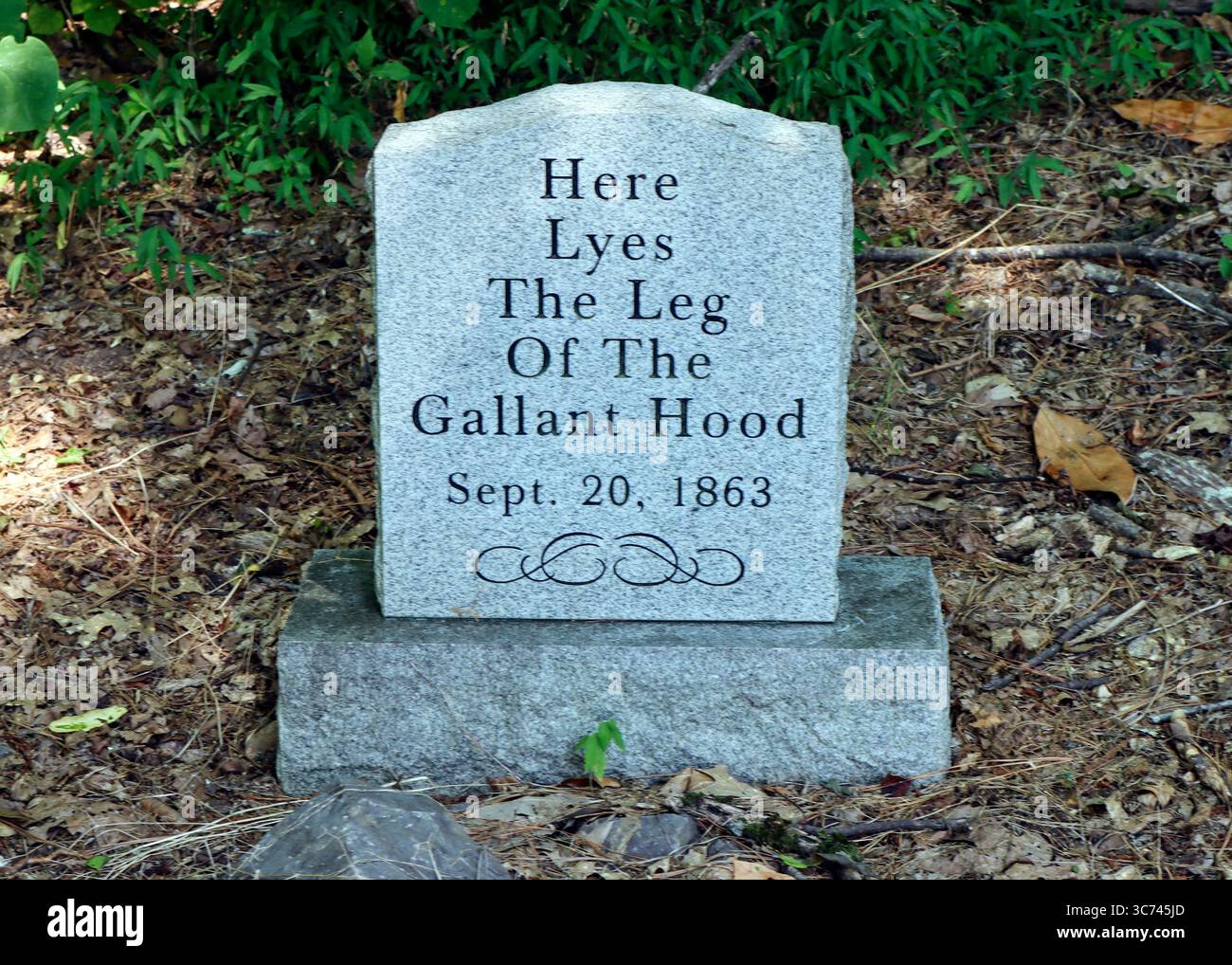 In Tunnel Hill, Georgia, the “Leg of the Gallant Hood” grave marks the burial site of Confederate General John Bell Hood’s amputated leg. Stock Photo