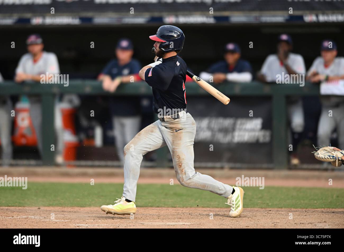 Lucas R Moore Lucas Moore (2) (Louisville) of Team Stars at bat during a USA Baseball ...