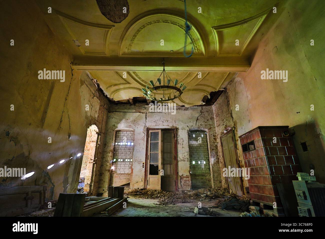 great entrance hall inside an abandoned manor house Stock Photo - Alamy