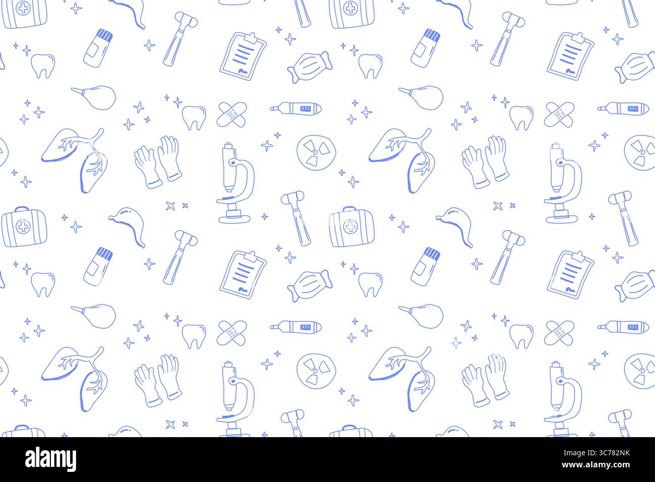 Blue outline seamless pattern with first aid, diagnostics tools ...