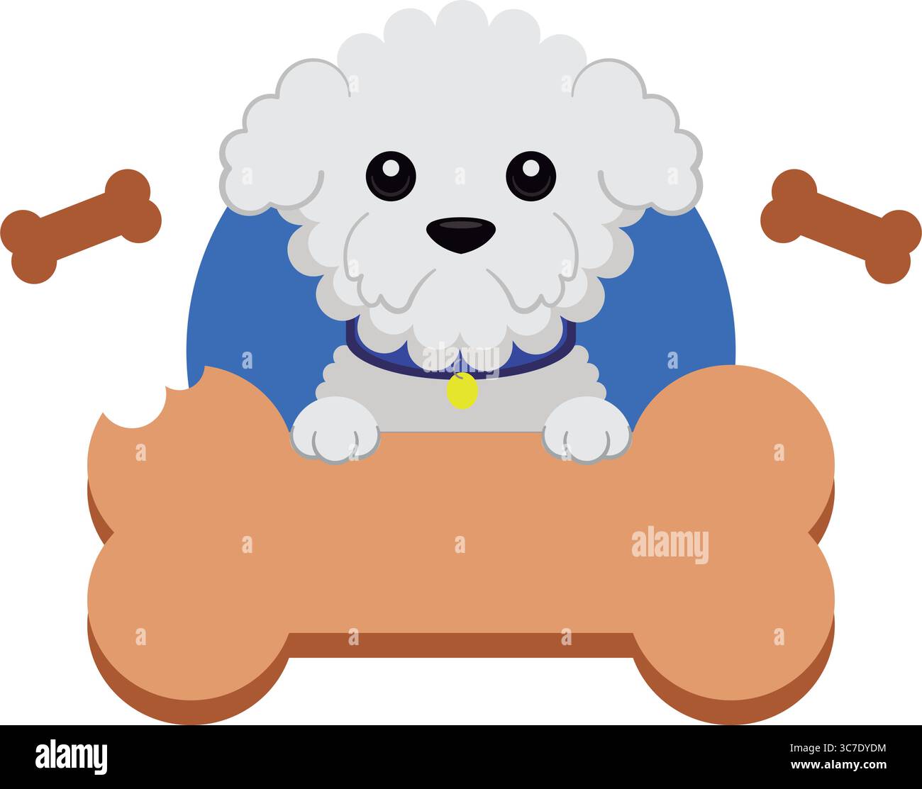 Fluffy bichon on bone badge. Vector Stock Vector