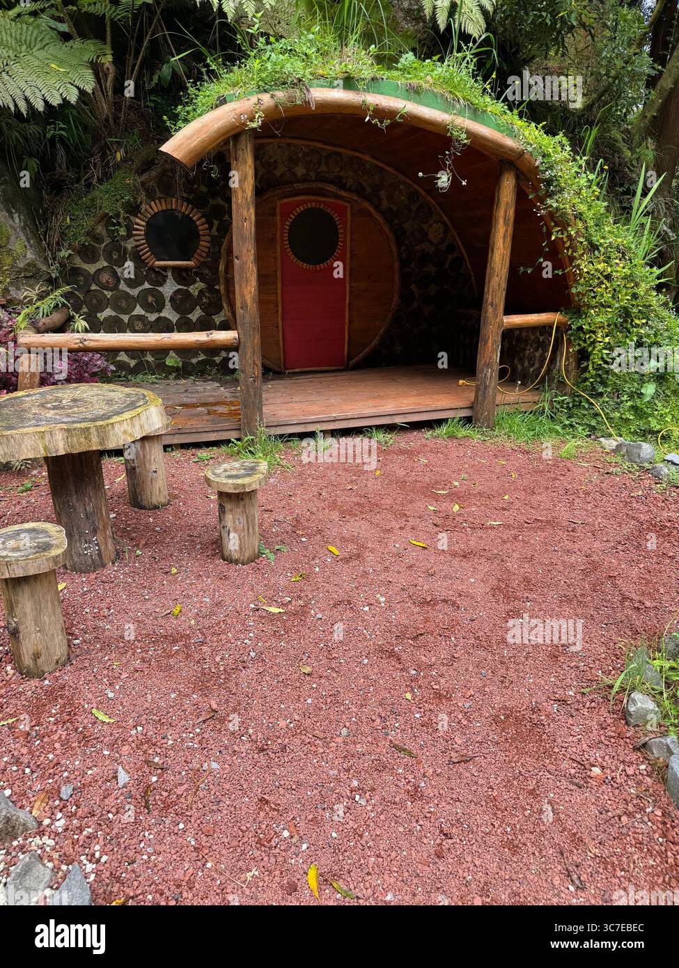 “House of the Gnomes” along a forest hiking trail in Grená Park, São Miguel Island, Azores, Portugal. - Smartphone Captured Stock Image