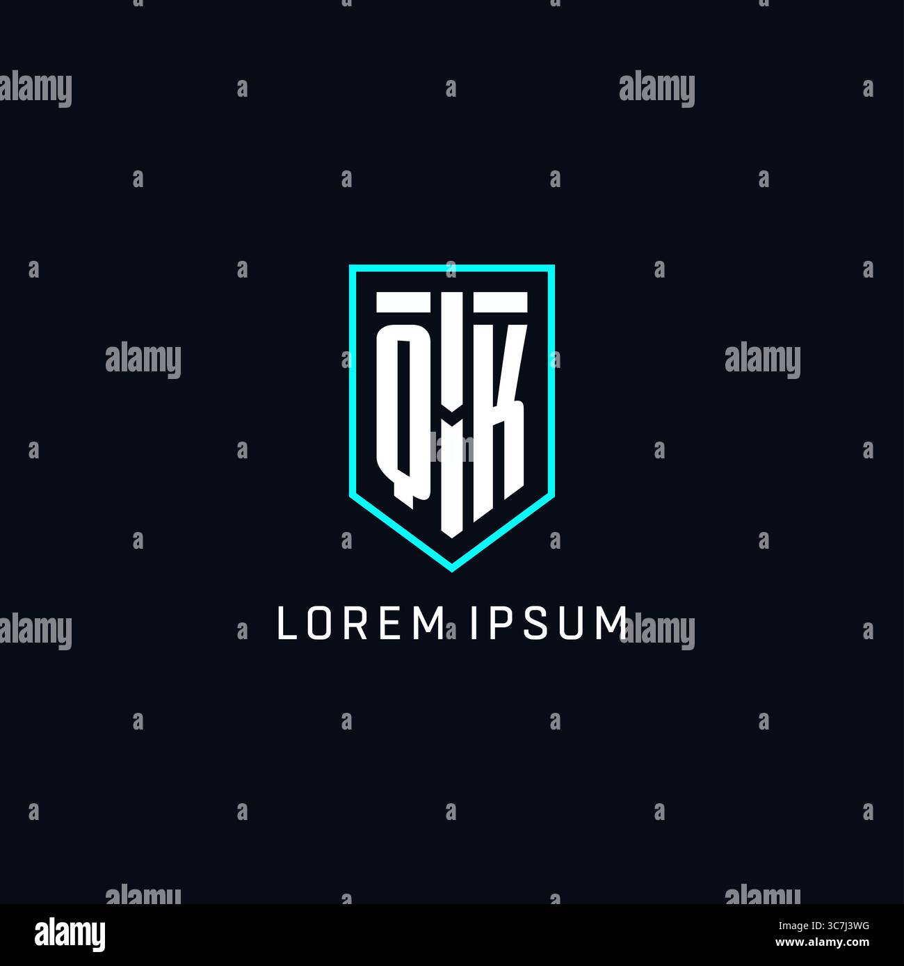 Monogram QK logo shield shape geometric style with simple creative initial logo design vector graphic Stock Vector