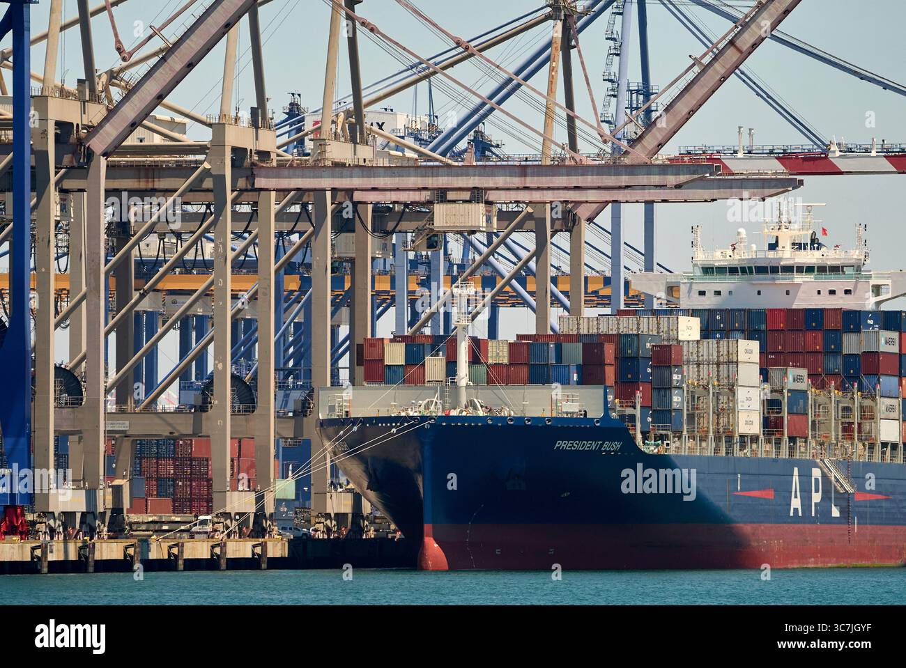 The President Bush, a container vessel operating under the American ...