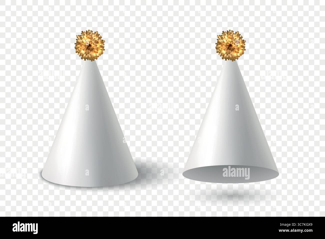 Vector 3d White Birthday Party Hats with Golden Pom Pom Top. Realistic ...