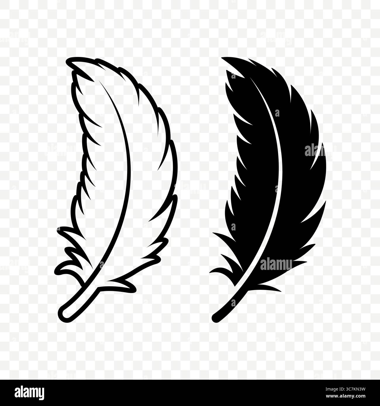 Vector Black and White Fluffy Feather Logo Icons. Silhouette Feather ...
