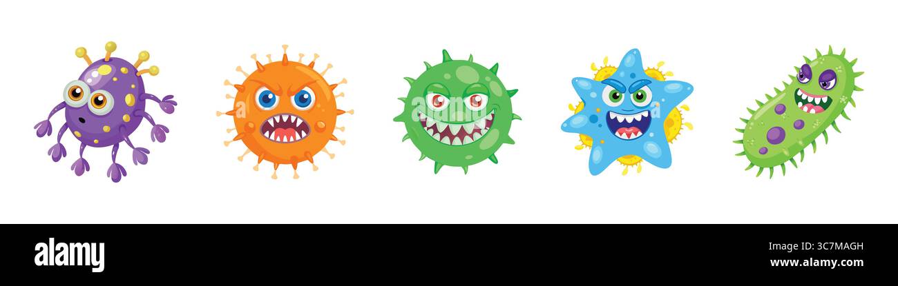 Bacteria, virus, and germ illustration set Stock Vector