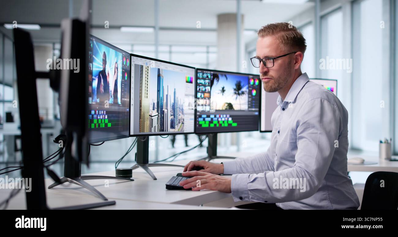 Skilled Graphic Designer Creating Stunning Edits With Advanced Software Stock Photo