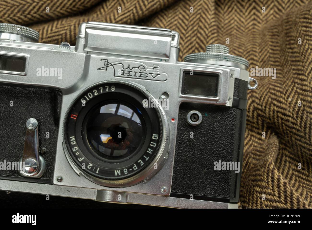 Front view of Harold Wilson’s Kiev rangefinder film camera, on vintage ...