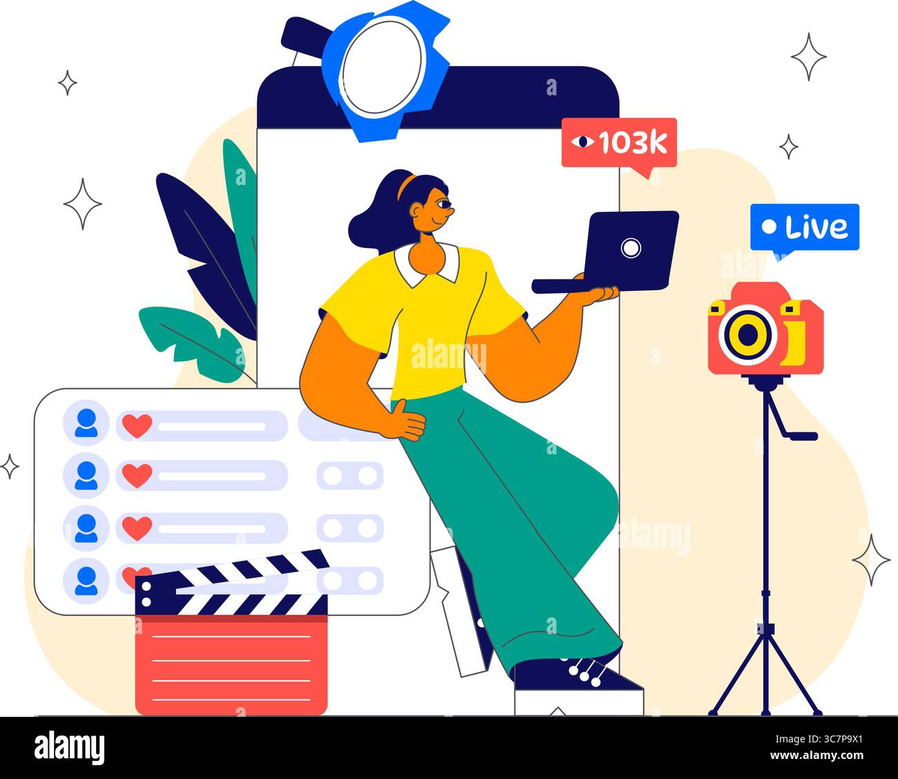 Streamer Setup Drawing Live Streaming Setup Vector Illustration Featuring People as Online ...