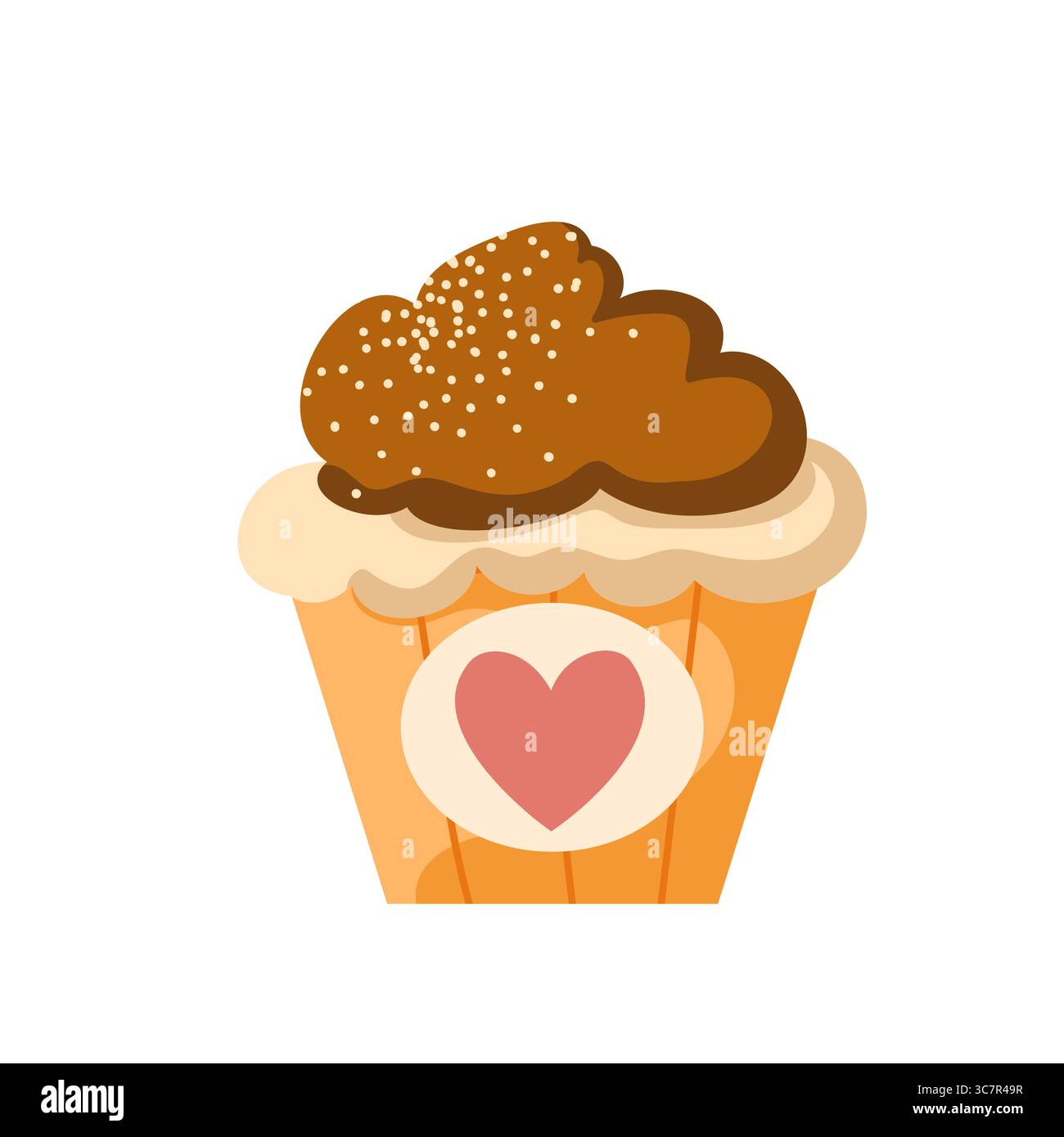 Illustration of cute cupcake with chocolate. Flat design, for menu, cafe, invitations Stock Vector