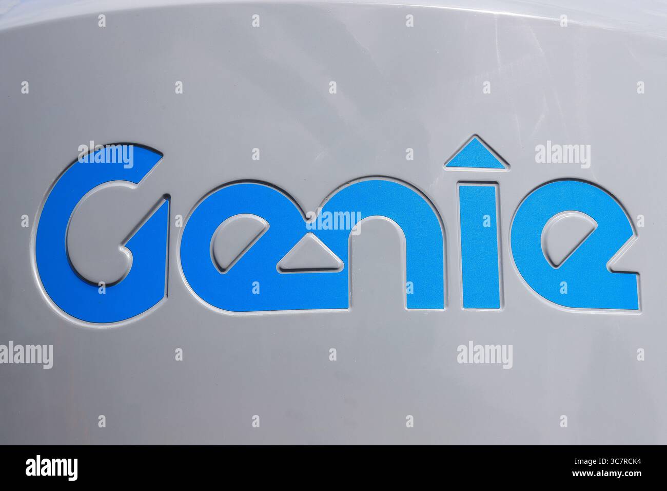 Genie Lift logo on the back of a boom lift Stock Photo