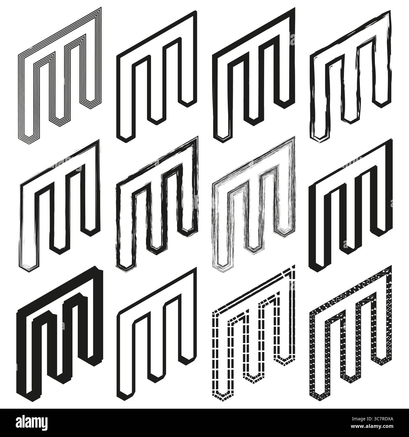 Isometric M icon. Bold letter shape. Geometric monogram Vector. Stylized font design. EPS 10. Stock Vector