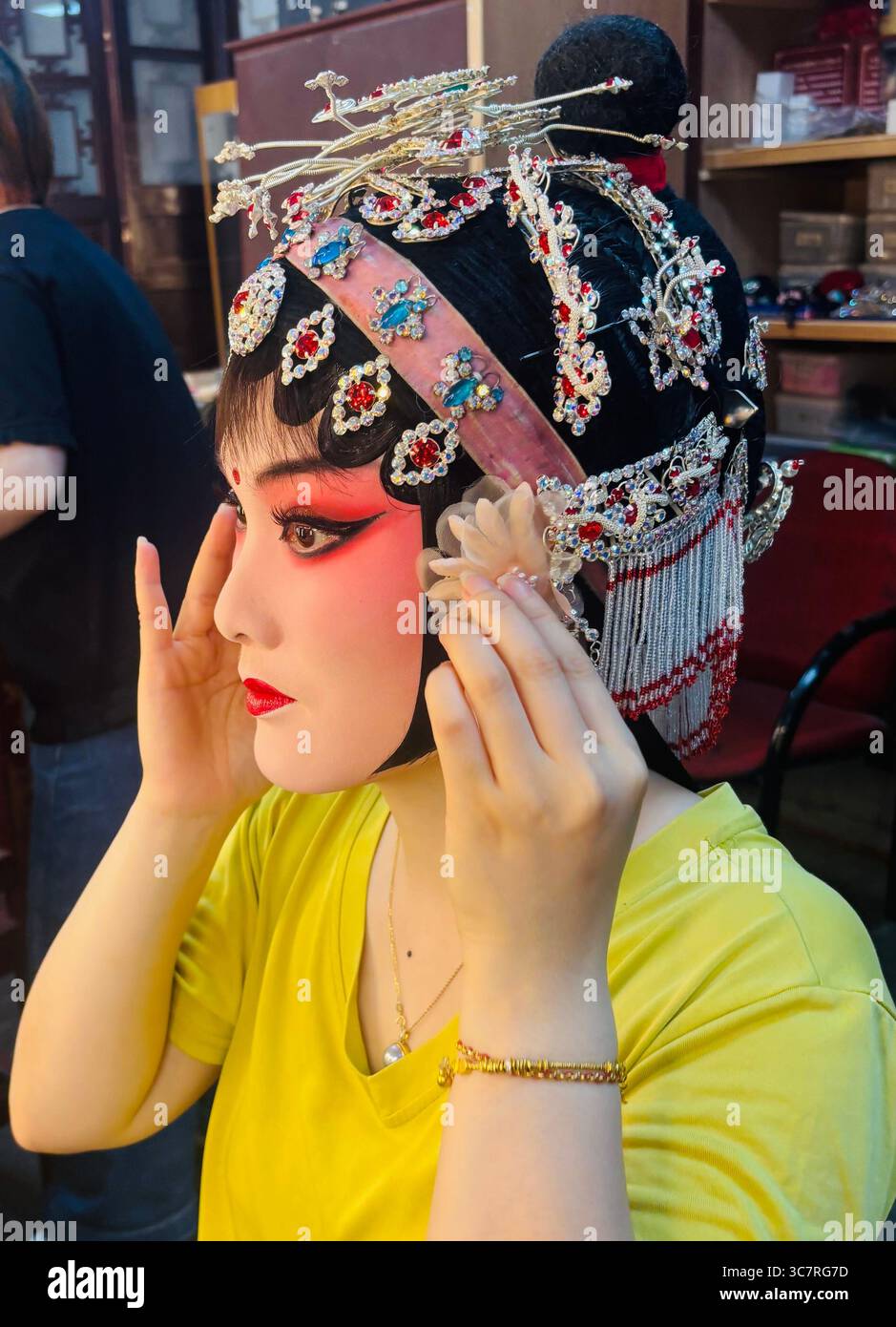 Chinese Kunqu opera performers get ready for the show. - Smartphone Captured Stock Image