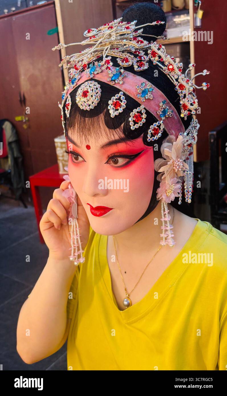 Chinese Kunqu opera performers get ready for the show. - Smartphone Captured Stock Image