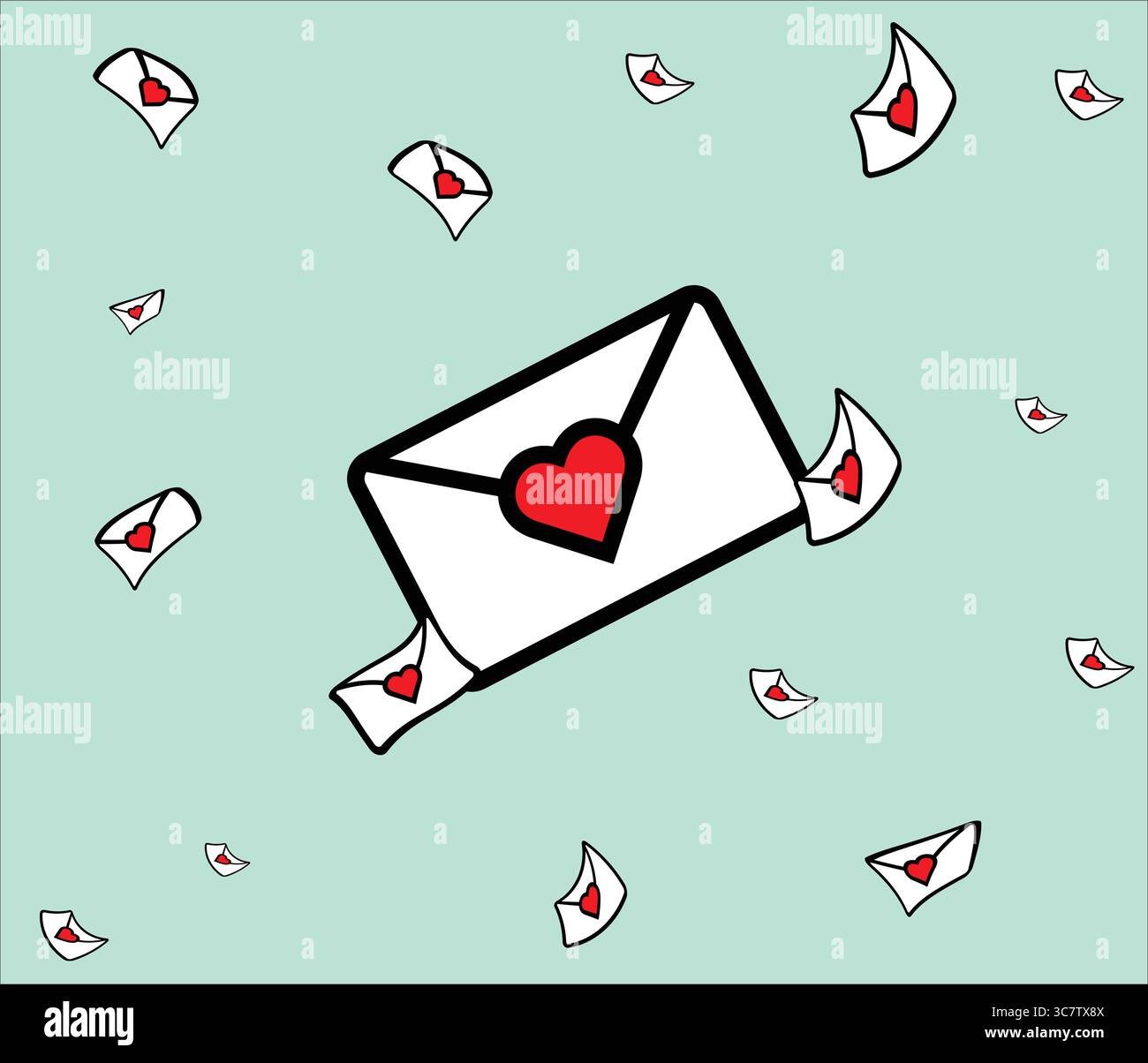Love letters falling from a large envelope with red heart Stock Vector