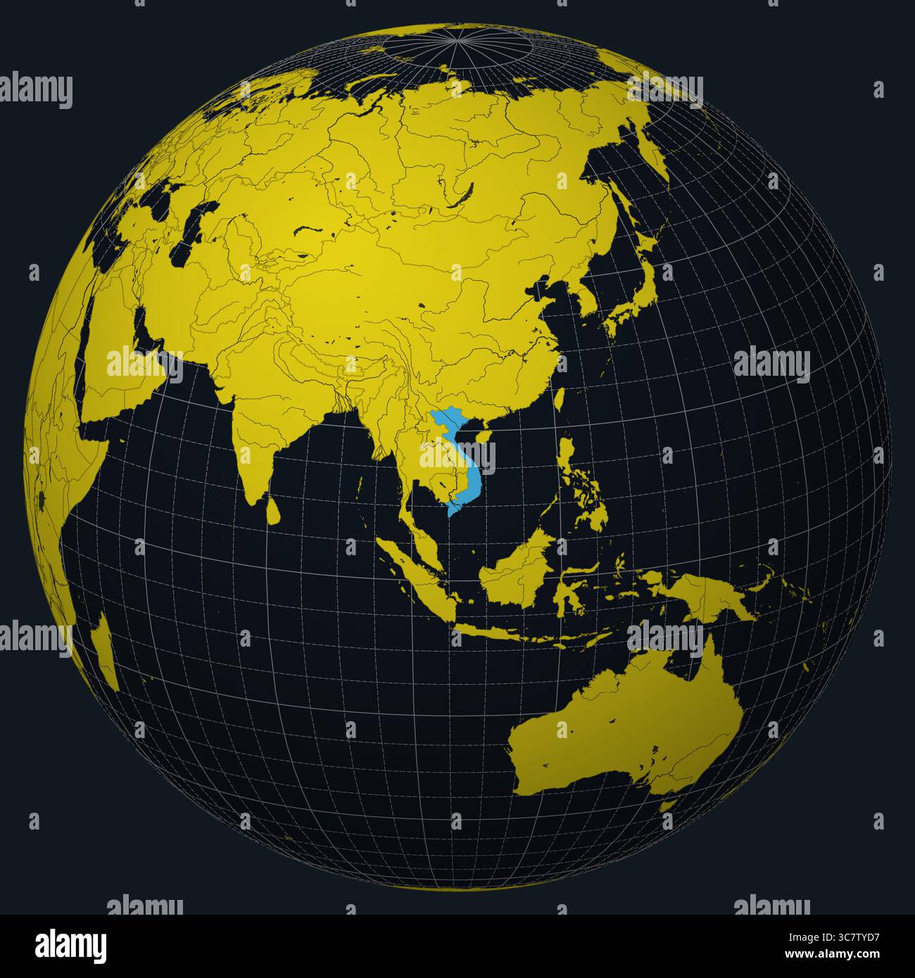 Vietnam on Globe. Country view on the world map in Charcoal Bright ...